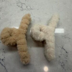Target Fuzzy Pom Hair Clips in Beige and Cream